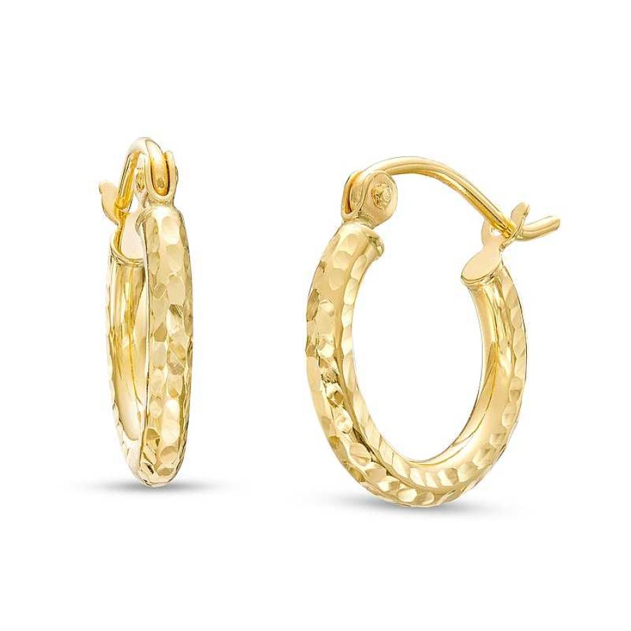 Earrings Zales | 13.0Mm Diamond-Cut Tube Hoop Earrings In 14K Gold