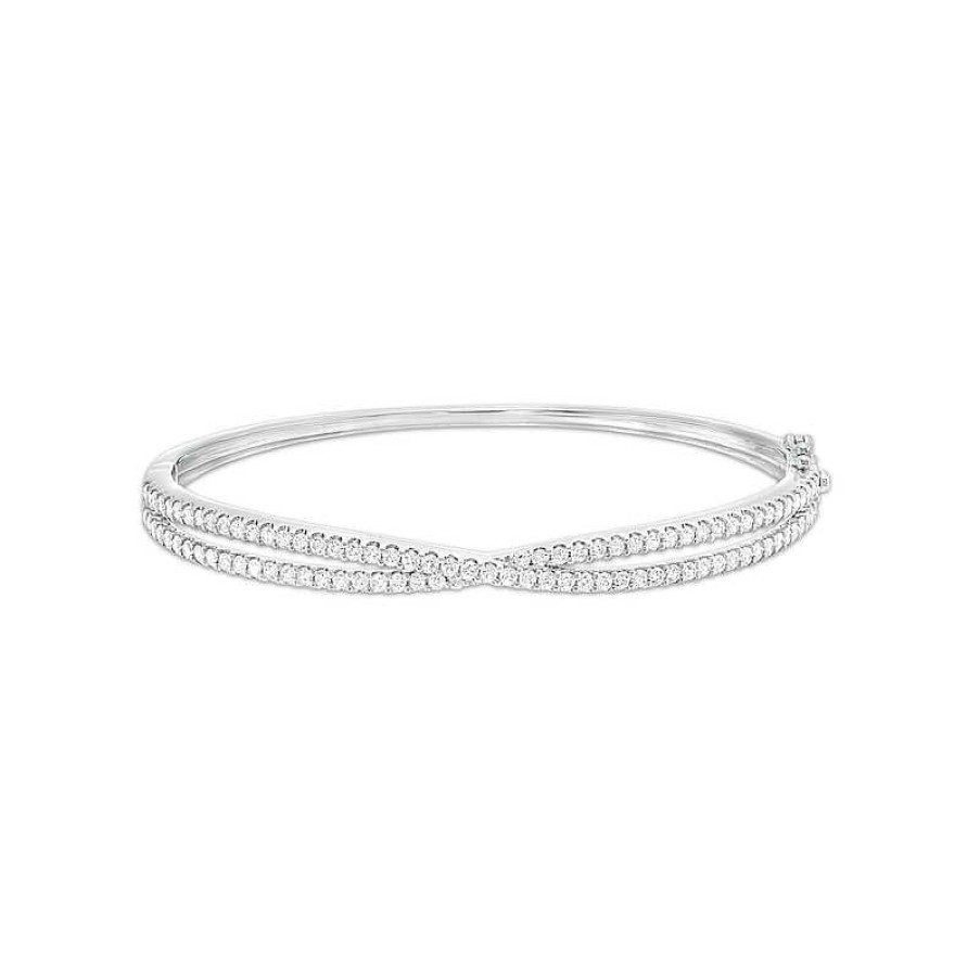 Bracelets Zales | 2 Ct. T.W. Certified Lab-Created Diamond Crossover Bangle In 14K White Gold (F/Si2)