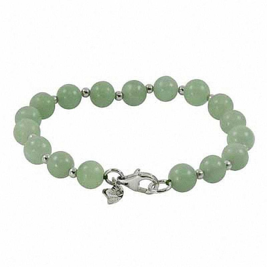 Bracelets Zales | Jade Bead Bracelet In Sterling Silver - 7.5"