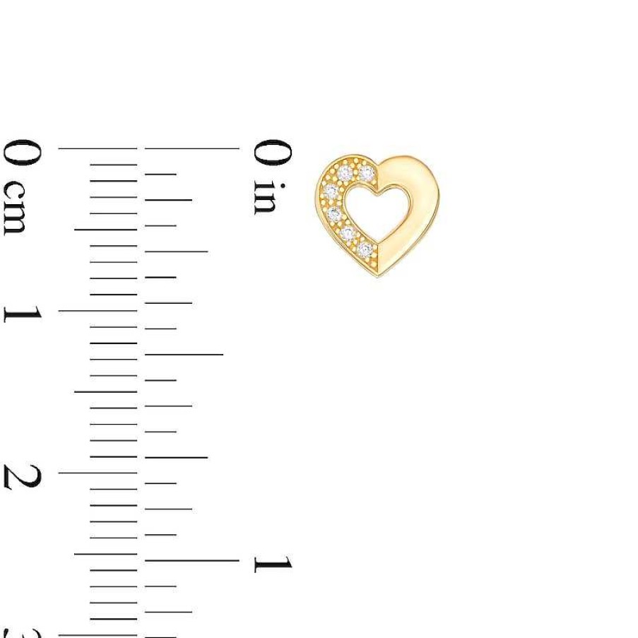 Earrings Zales | Child'S Cubic Zirconia Half Heart Stud Earrings In 14K Gold