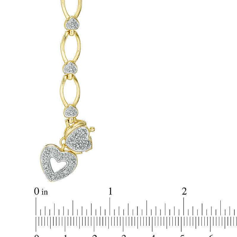 Bracelets Zales | Diamond Accent Oval Link With Heart Charm Bracelet In Sterling Silver With 14K Gold Plate - 7.25"