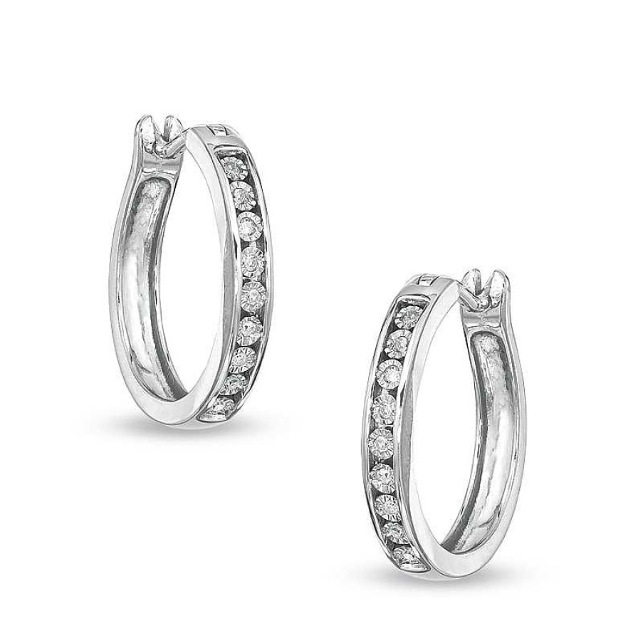 Earrings Zales | Diamond Accent Hoop Earrings In Sterling Silver