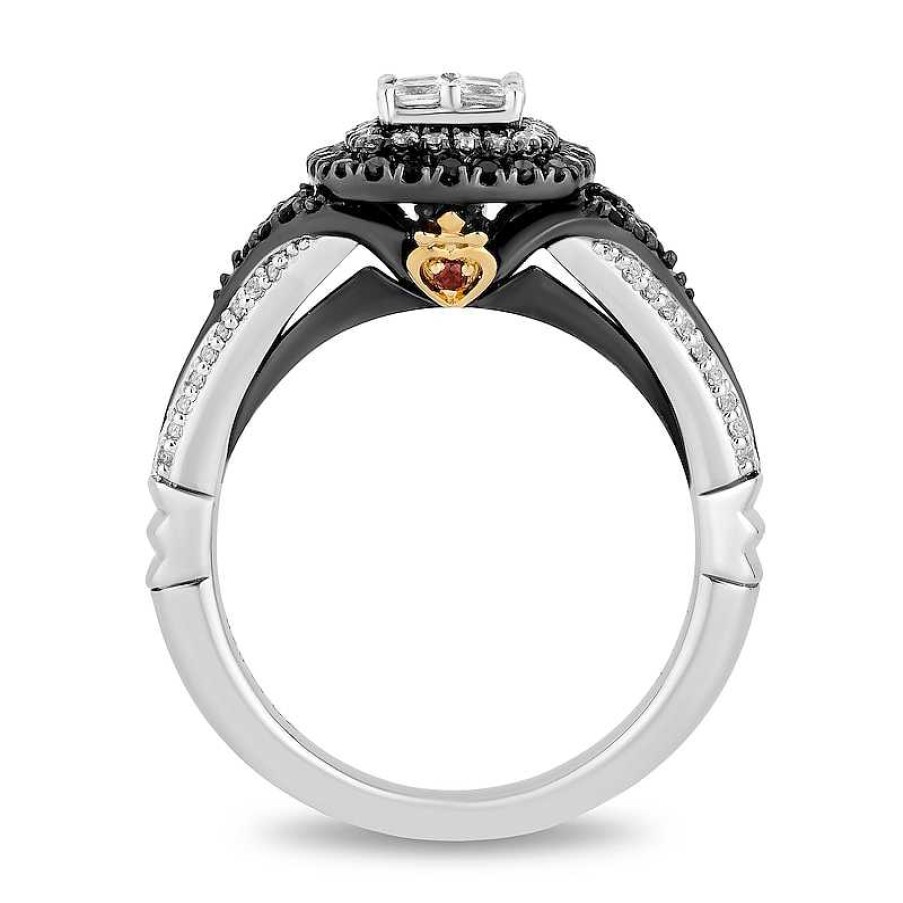 Rings Zales | Enchanted Disney Villains Evil Queen 3/4 Ct. T.W. Quad Diamond Frame With Garnet Engagement Ring In 14K Two-Tone Gold