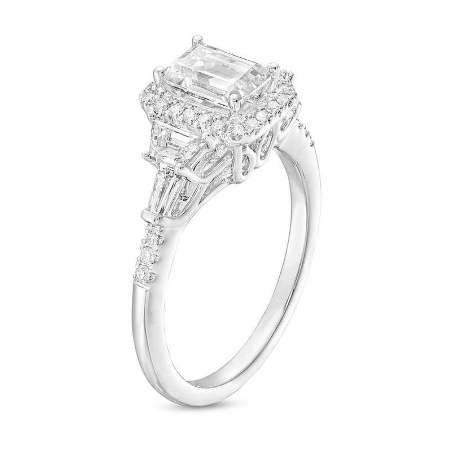 Rings Zales | 2 Ct. T.W. Certified Emerald-Cut Lab-Created Diamond Frame Engagement Ring In 14K White Gold (F/Vs2)