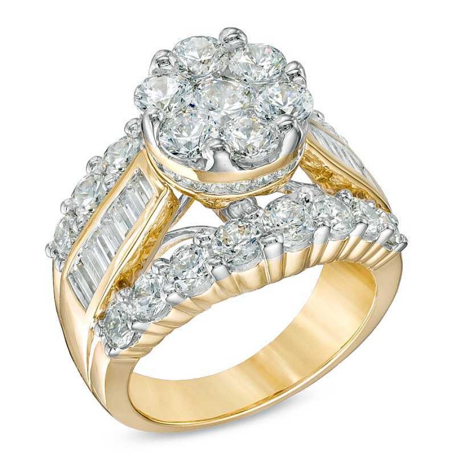 Rings Zales | 4 Ct. T.W. Multi-Diamond Triple-Row Engagement Ring In 14K Gold