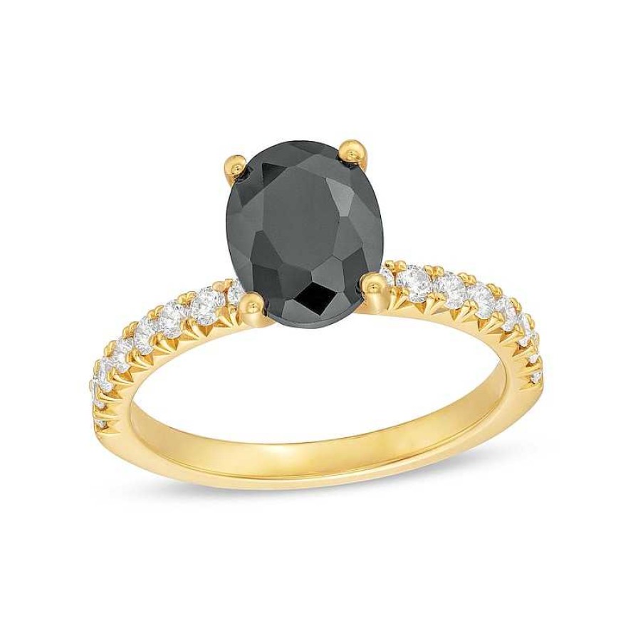 Rings Zales | 2-5/8 Ct. T.W. Oval Black And White Diamond Engagement Ring In 14K Gold