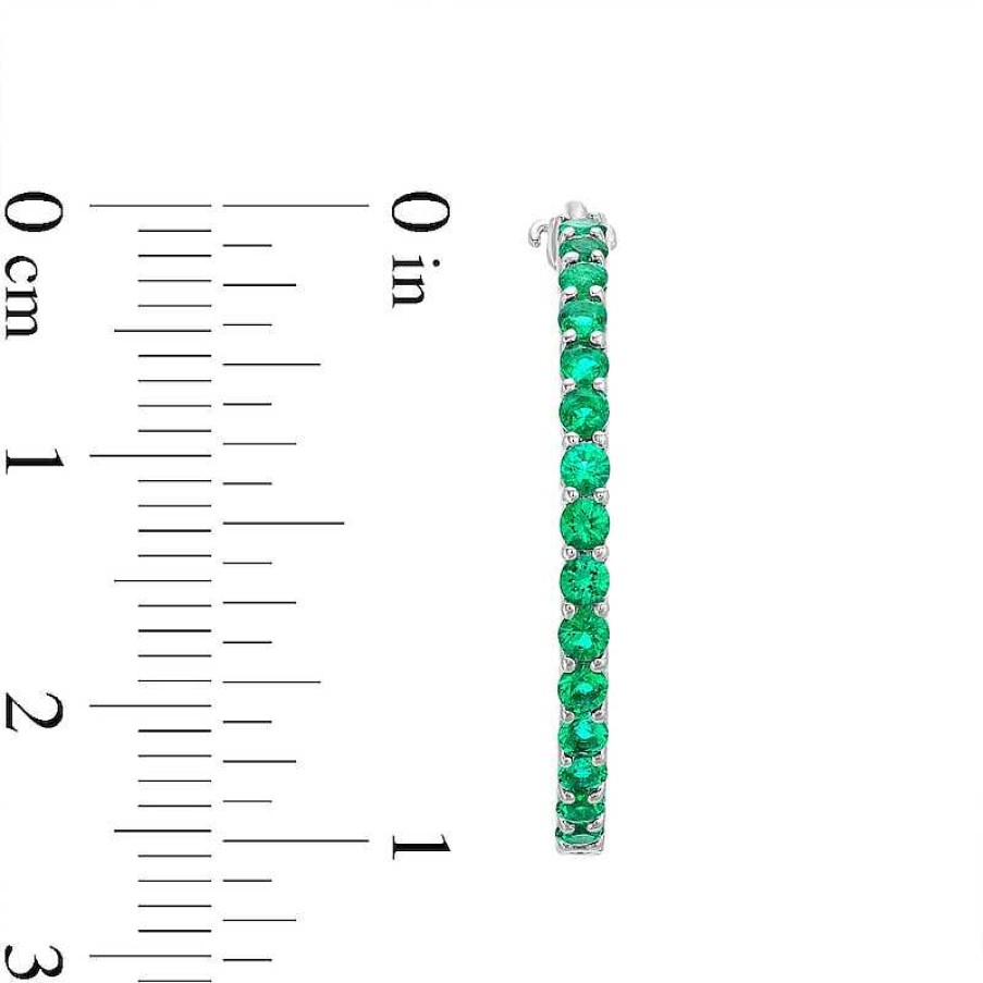 Earrings Zales | Lab-Created Emerald And White Sapphire Inside Out Hoops In 10K White Gold