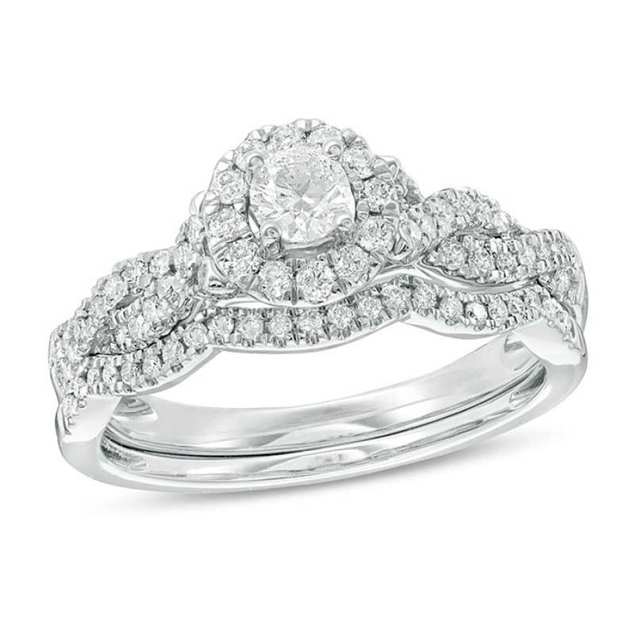 Rings Zales | 1/2 Ct. T.W. Diamond Frame Twist Bridal Set In 10K White Gold