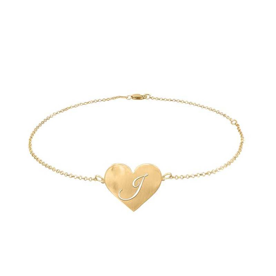 Bracelets Zales | Script Initial Cut-Out Heart Disc Anklet In Sterling Silver With 14K Yellow Or Rose Gold Plate (1 Initial) - 10"