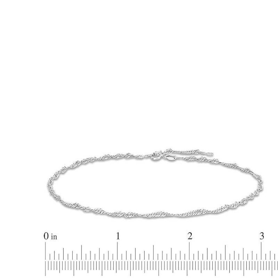 Bracelets Zales | 035 Gauge Singapore Chain Anklet In 10K White Gold - 10"