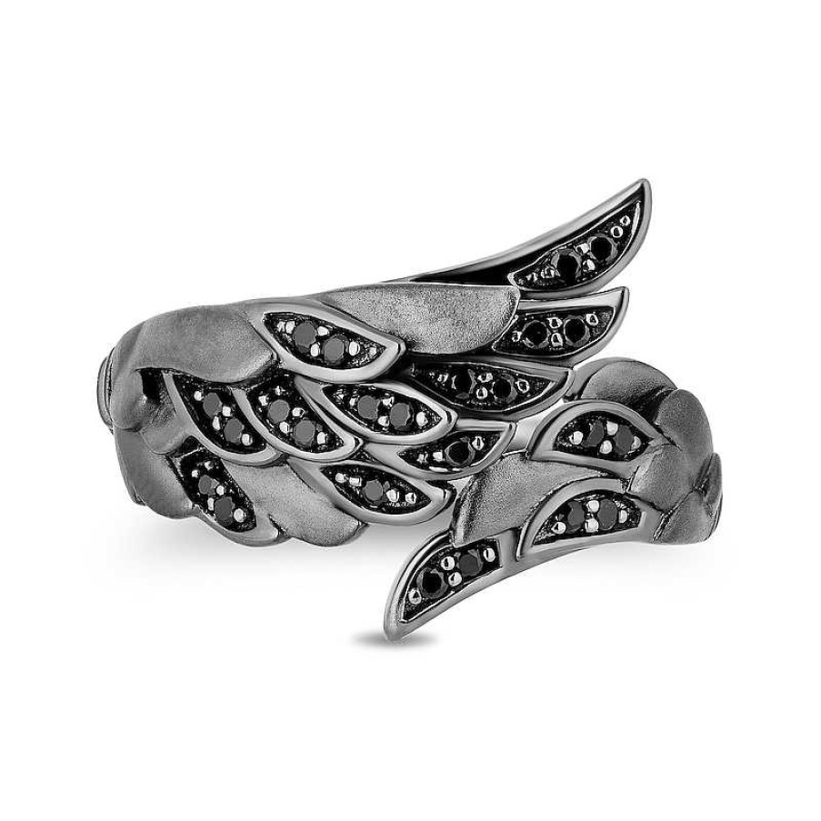 Rings Zales | Enchanted Disney Villains Maleficent 1/5 Ct. T.W. Black Diamond Wing Ring In Sterling Silver With Black Rhodium Plate