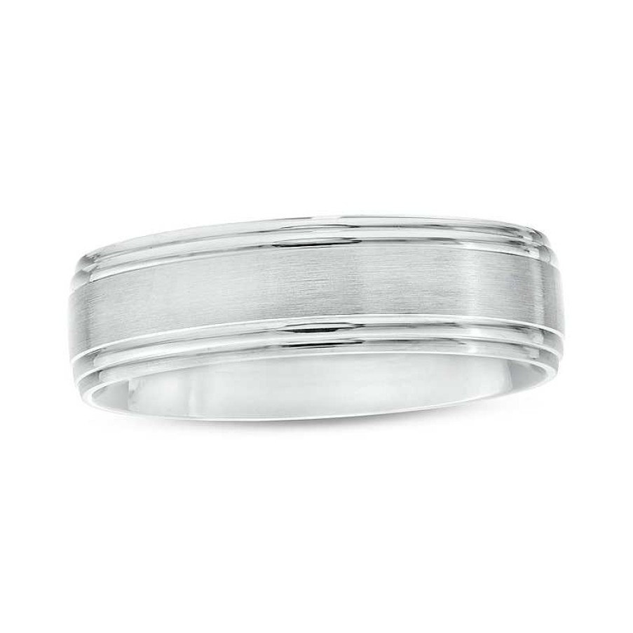 Rings Zales | Men'S 6.0Mm Brushed Satin Band In 14K White Gold