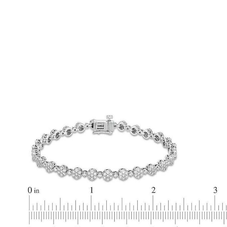 Bracelets Zales | Zales X Rocksbox 2 Ct. T.W. Lab-Created Diamond Flower Line Bracelet In 10K White Gold