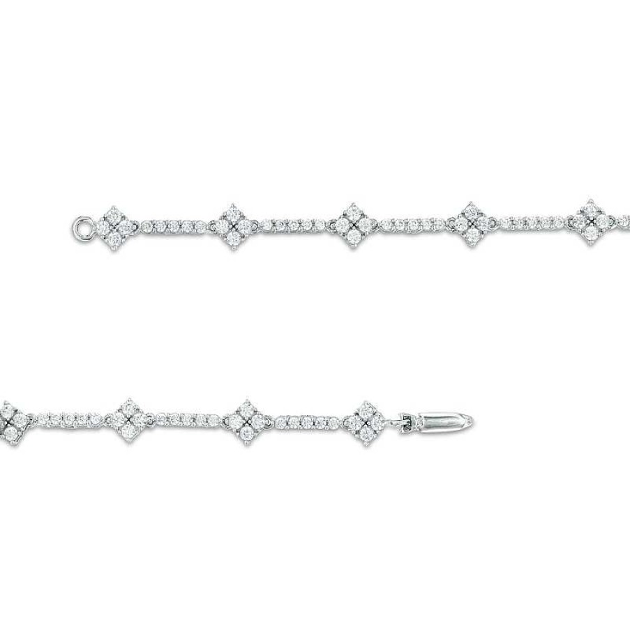 Bracelets Zales | 2 Ct. T.W. Diamond Alternating Line Bracelet In 10K White Gold – 7.25"