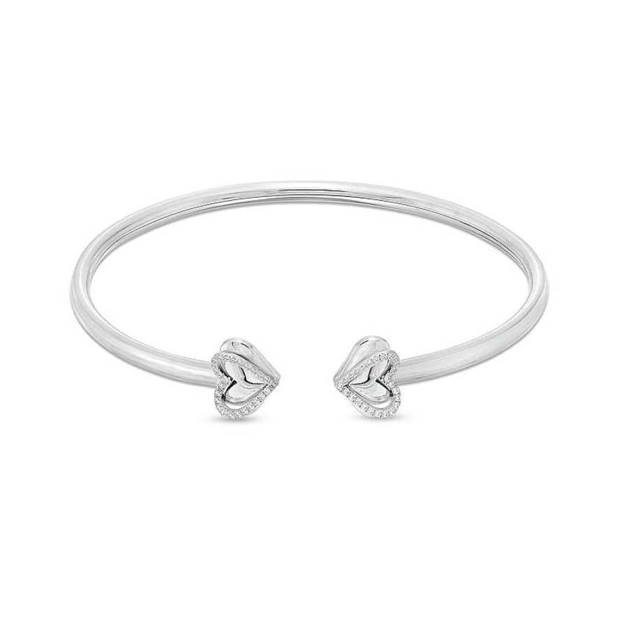 Bracelets Zales | The Kindred Heart From Vera Wang Love Collection 1/6 Ct. T.W. Diamond Sideways Hearts Open Bangle In Sterling Silver