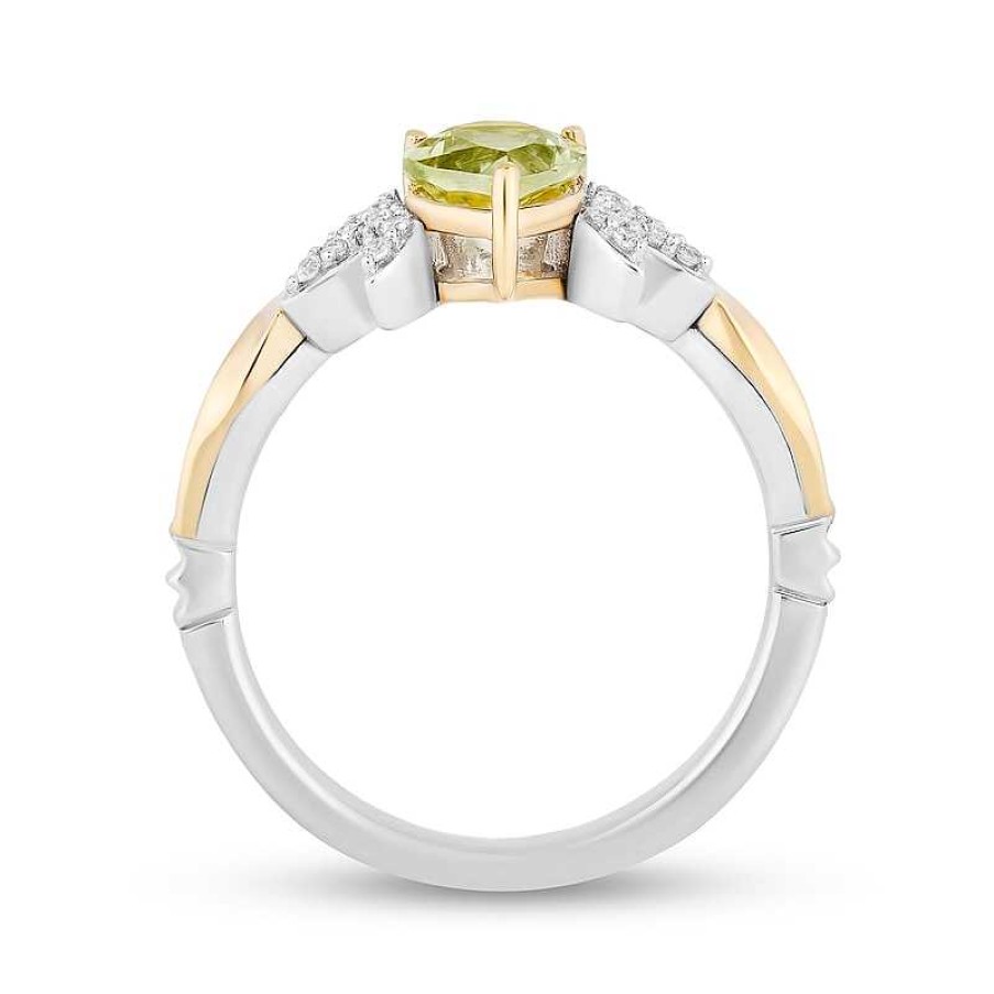 Rings Zales | Enchanted Disney Tiana Pear-Shaped Green Quartz And 1/15 Ct. T.W. Diamond Flower Ring In Sterling Silver And 10K Gold