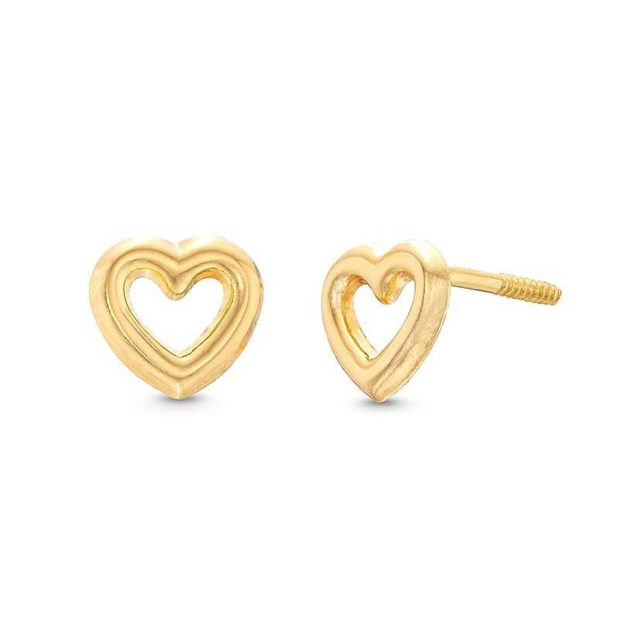 Earrings Zales | Child'S Puffed Outline Heart Stud Earrings In 14K Gold