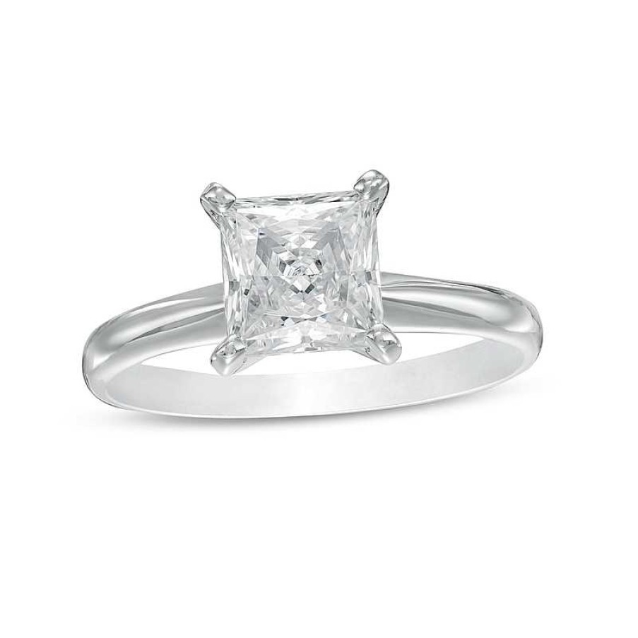 Rings Zales | 1-1/2 Ct. Certified Princess-Cut Lab-Created Diamond Solitaire Engagement Ring In 14K White Gold (F/Vs2)