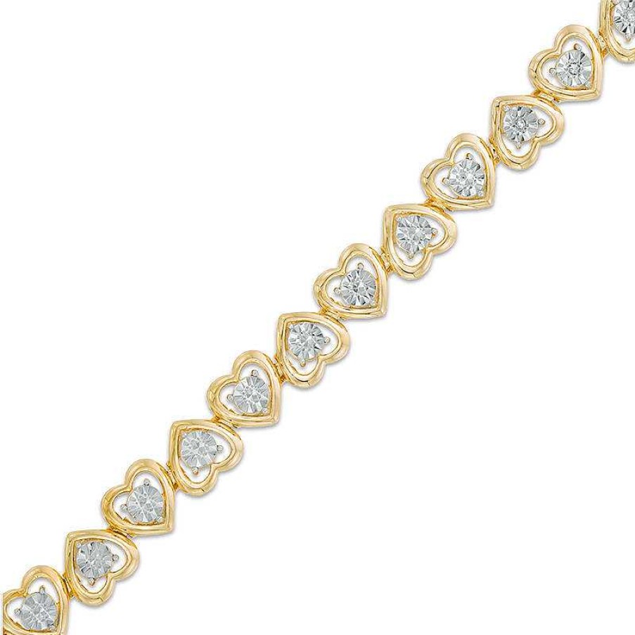 Bracelets Zales | Diamond Accent Heart Link Bracelet In Sterling Silver With 14K Gold Plate - 7.25"