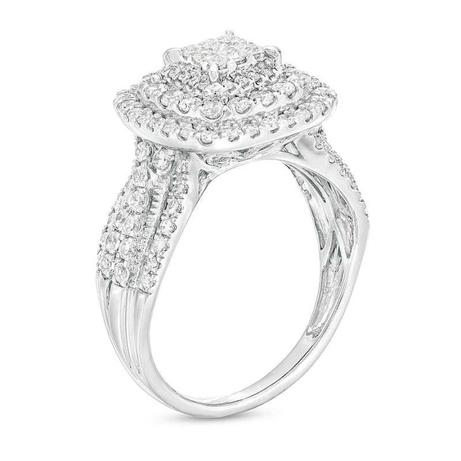 Rings Zales | 1 Ct. T.W. Princess-Cut Multi-Diamond Double Cushion Frame Vintage-Style Engagement Ring In 10K White Gold (J/I3)