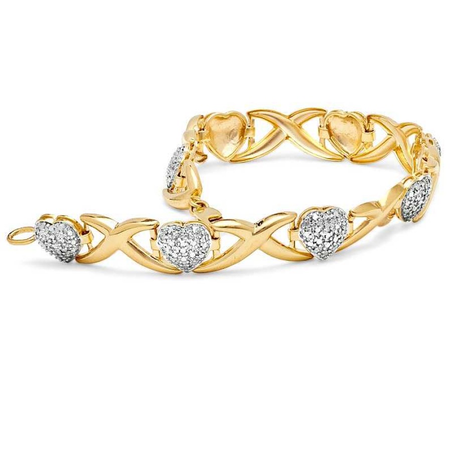 Bracelets Zales | Diamond Accent Heart Link Bracelet In Sterling Silver And 18K Gold Plate - 7.25"