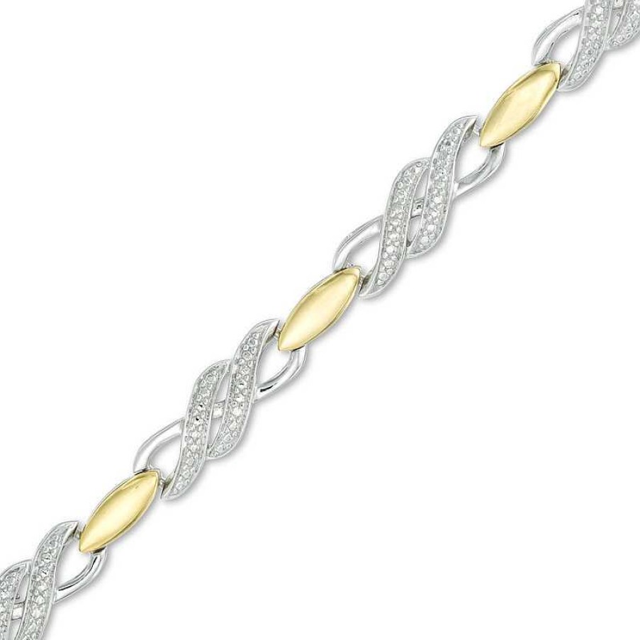 Bracelets Zales | Diamond Accent Crossover Bracelet In Sterling Silver And 10K Gold Plate - 7.25"