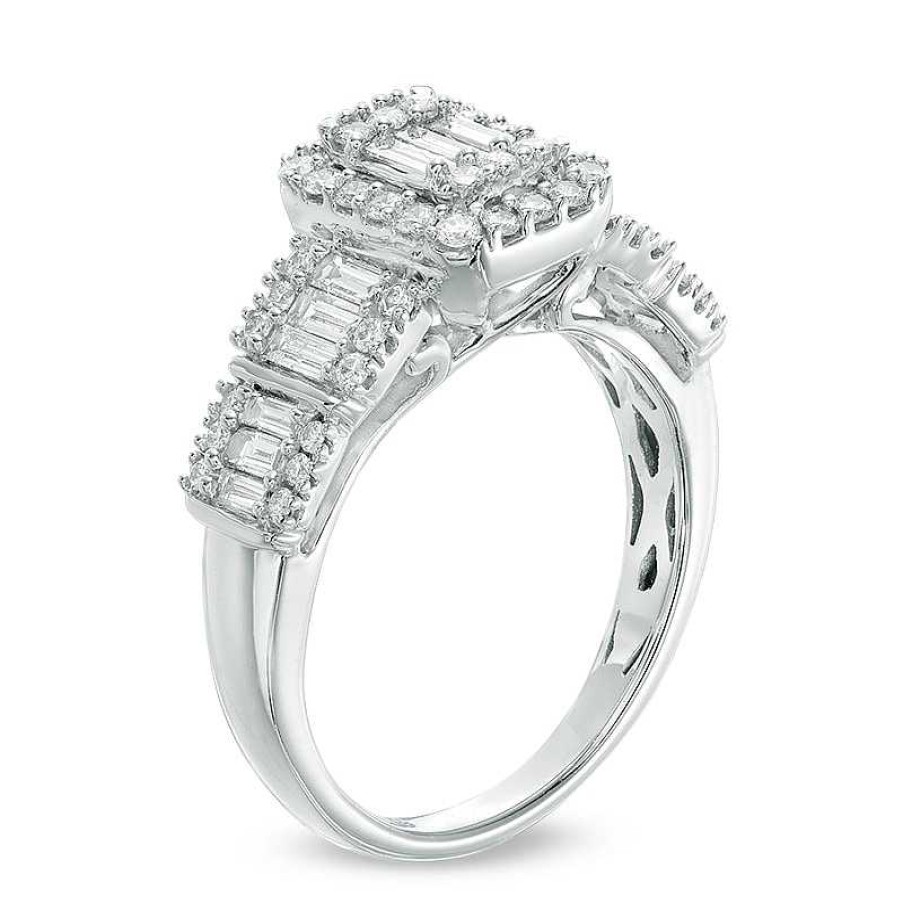 Rings Zales | 1 Ct. T.W. Multi-Baguette Diamond Frame Ring In 14K White Gold