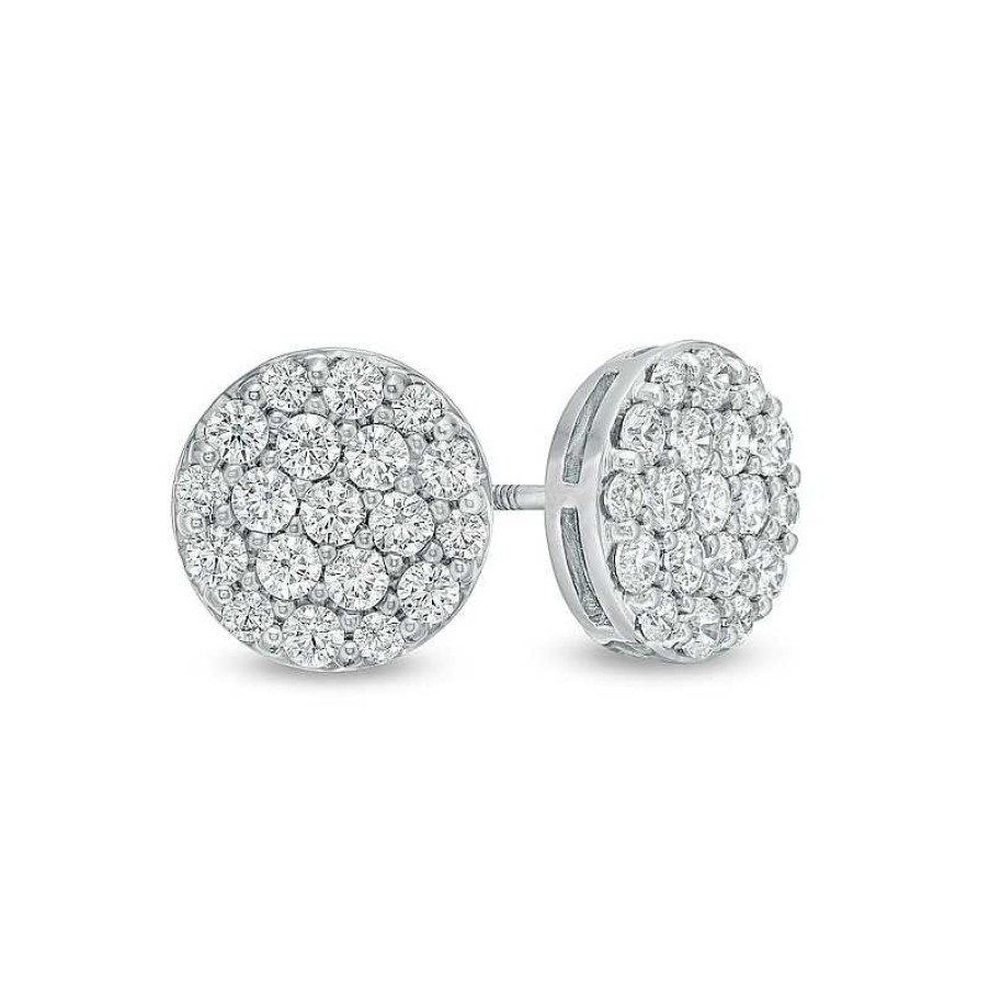 Earrings Zales | Men'S 1 Ct. T.W. Certified Lab-Created Multi-Diamond Stud Earrings In 14K White Gold (F/Si2)