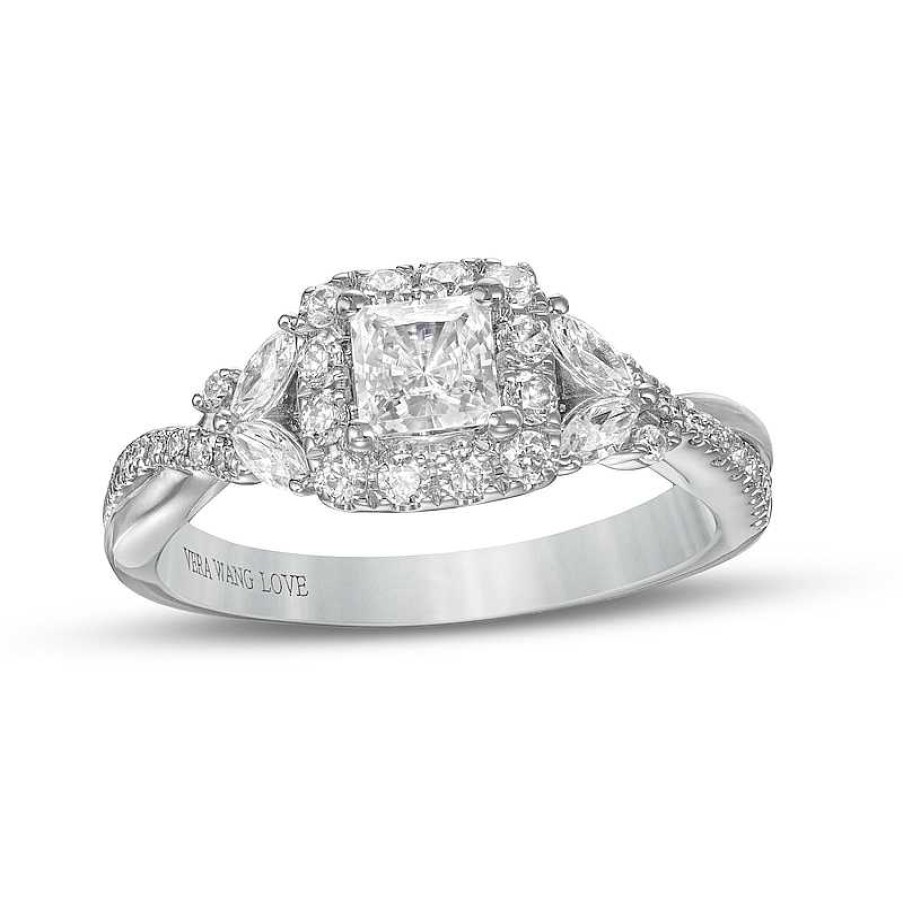 Rings Zales | Vera Wang Love Collection 1 Ct. T.W. Princess-Cut Diamond Frame Twist Shank Engagement Ring In 14K White Gold