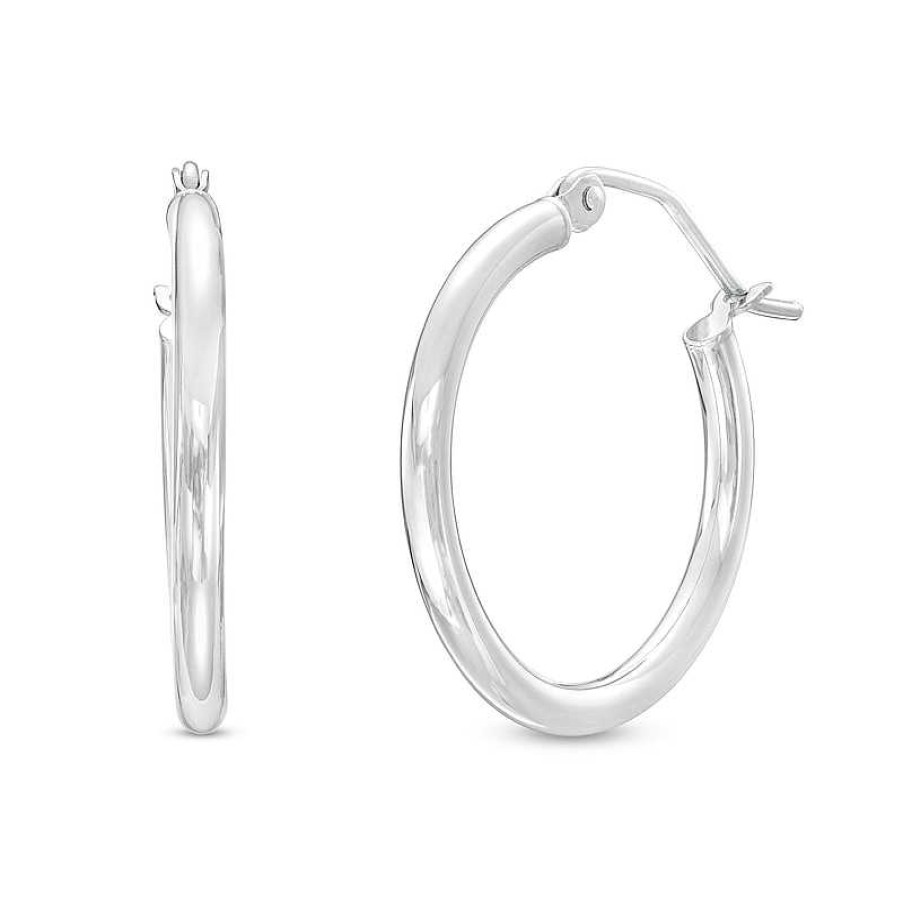 Earrings Zales | 20.0Mm Polished Tube Hoop Earrings In 14K White Gold