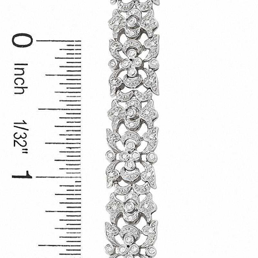 Bracelets Zales | 1/2 Ct. T.W. Diamond Vintage-Style Scroll Bracelet In Sterling Silver