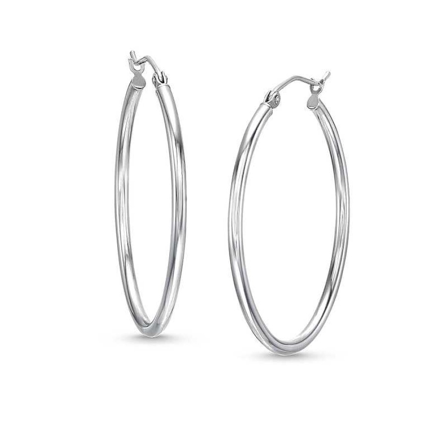 Earrings Zales | Oval 35.0Mm Hollow Tube Hoop Earrings In 14K White Gold