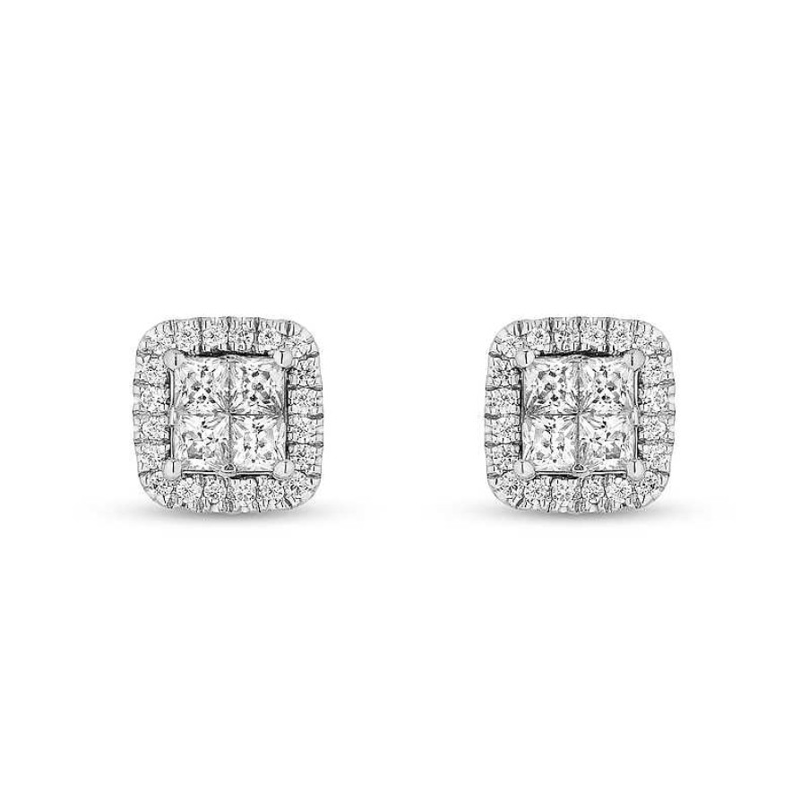 Earrings Zales | Enchanted Disney Cinderella 1/2 Ct. T.W. Quad Princess-Cut Diamond Frame Stud Earrings In Sterling Silver