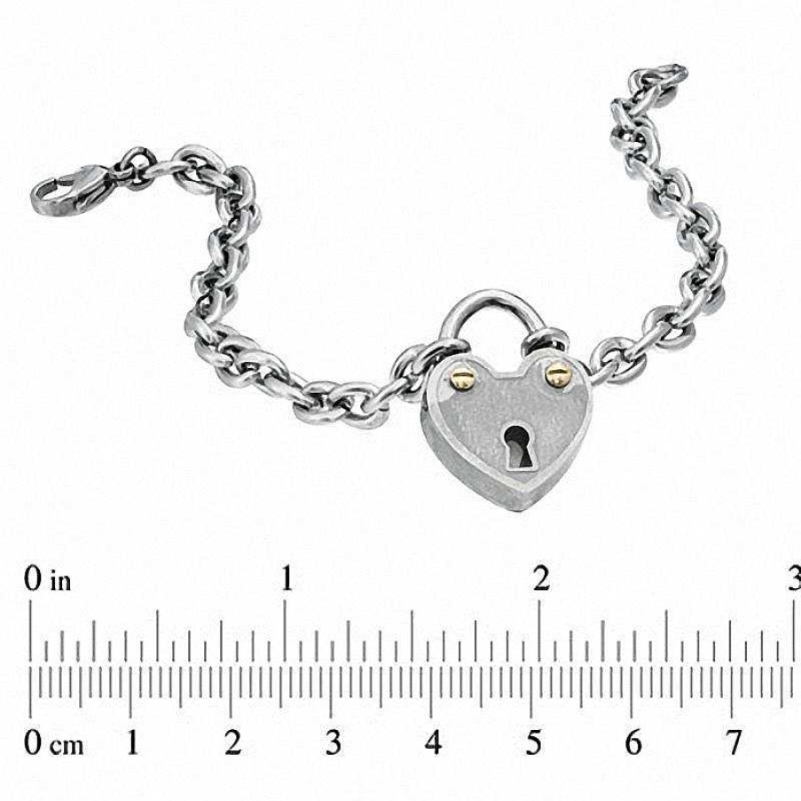 Bracelets Zales | Stainless Steel Heart Lock Bracelet With Yellow Ip Screws - 7.5"