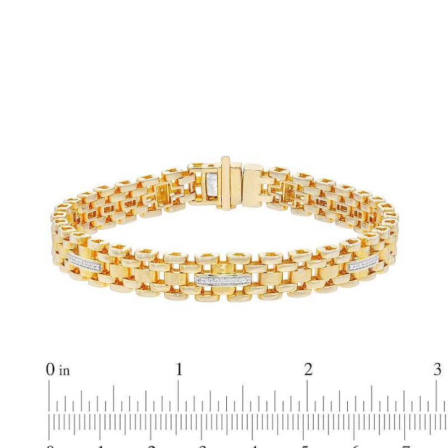 Bracelets Zales | Men'S 1/3 Ct. T.W. Diamond Multi-Row Link Bracelet In 10K Gold - 8.47"