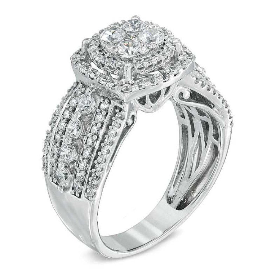 Rings Zales | 1-1/2 Ct. T.W. Diamond Layered Framed Cluster Ring In 10K White Gold