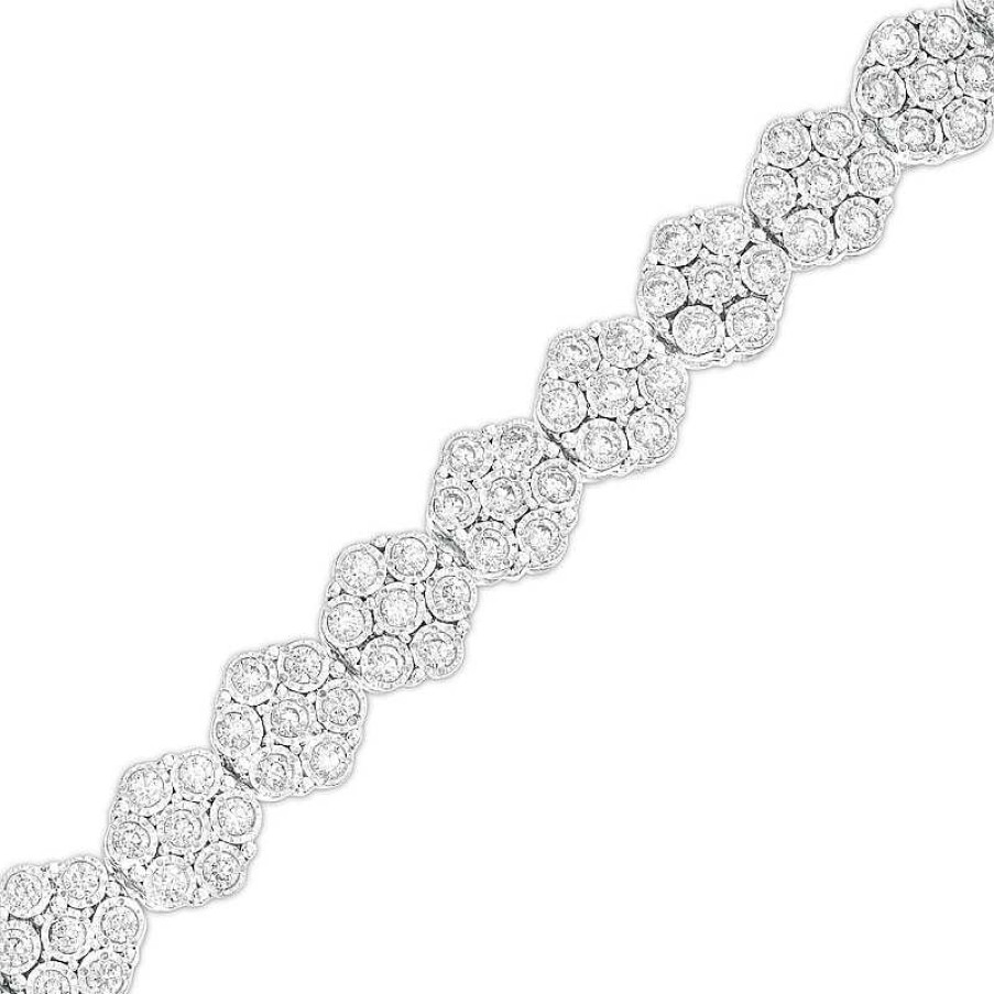 Bracelets Zales | 2 Ct. T.W. Multi-Diamond Floral Line Bracelet In 10K White Gold