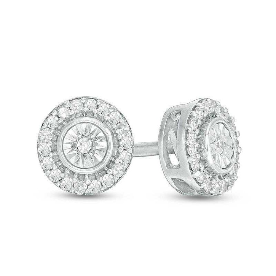 Earrings Zales | 1/10 Ct. T.W. Diamond Bezel Frame Stud Earrings In Sterling Silver