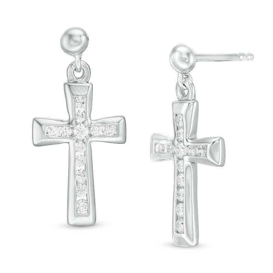 Earrings Zales | 1/3 Ct. T.W. Diamond Channel-Set Cross Drop Earrings In 14K White Gold