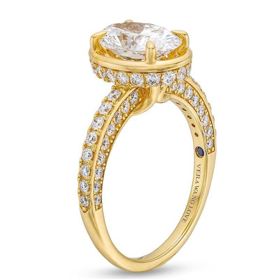 Rings Zales | True Lab-Created Diamonds By Vera Wang Love 2-3/4 Ct. T.W. Oval Diamond Bezel Frame Engagement Ring In 14K Gold (F/Vs2)