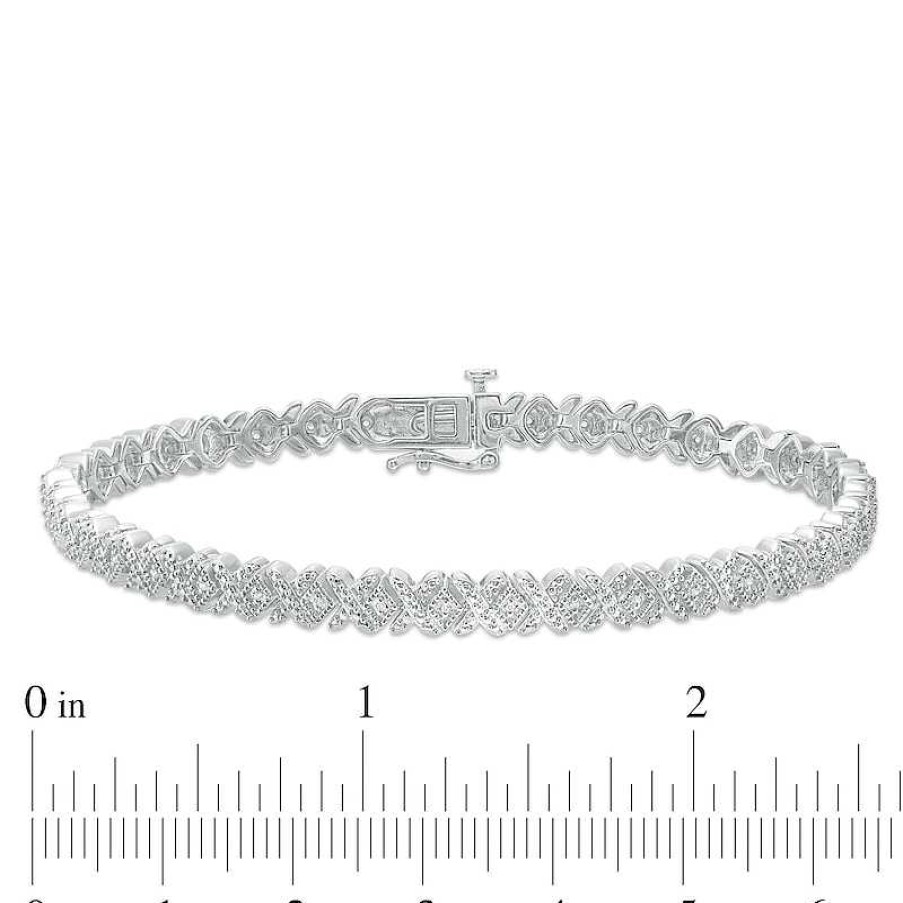 Bracelets Zales | 1/10 Ct. T.W. Diamond Vintage-Style Alternating "X" Bracelet In Sterling Silver – 7.25"