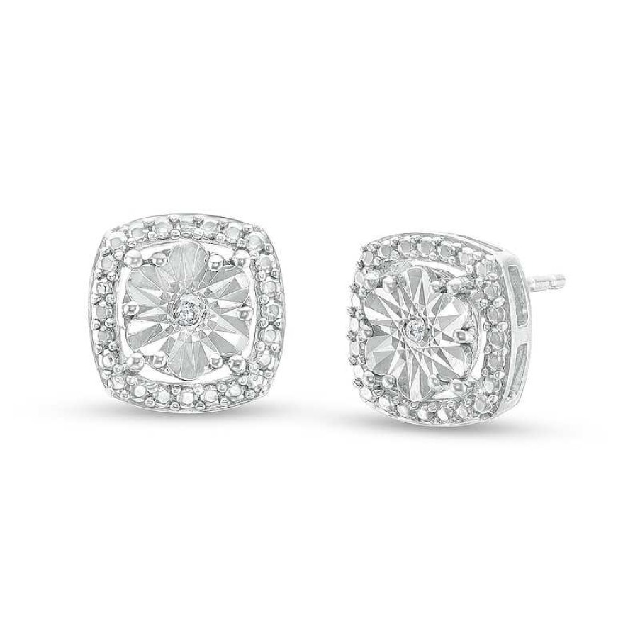 Earrings Zales | Diamond Accent Beaded Cushion-Shaped Frame Stud Earrings In Sterling Silver