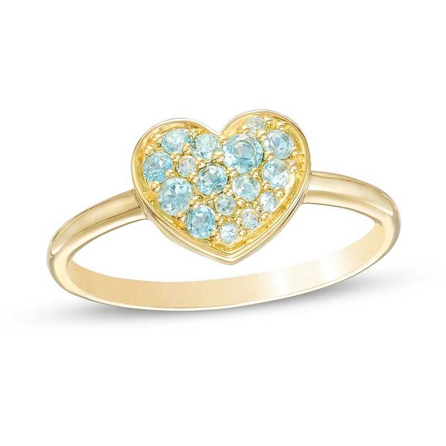 Rings Zales | Swiss Blue Topaz Cluster Heart Ring In 10K Gold