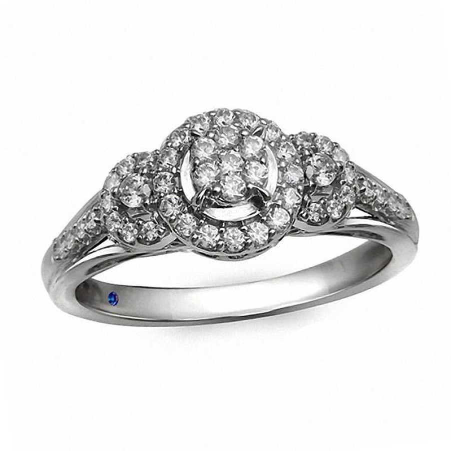 Rings Zales | Cherished Promise Collection™ 1/3 Ct. T.W. Diamond Three Stone Frame Promise Ring In 10K White Gold