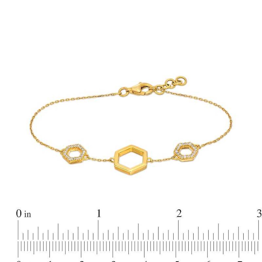 Bracelets Zales | 1/5 Ct. T.W. Diamond Hexagon Station Bracelet In 10K Gold