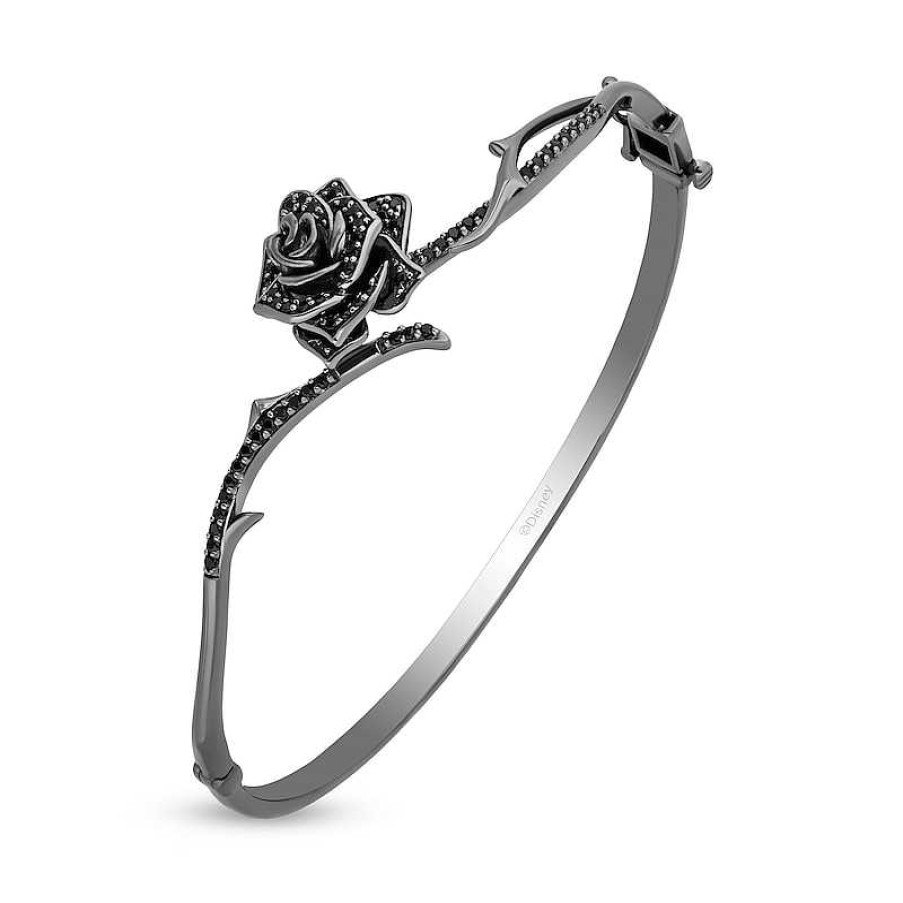 Bracelets Zales | Enchanted Disney Villains Maleficent 1/2 Ct. T.W. Black Diamond Rose Bangle In Sterling Silver