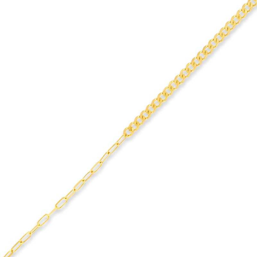 Bracelets Zales | Solid Paper Clip And Curb Chain Half-And-Half Bracelet In 14K Gold - 7.5"