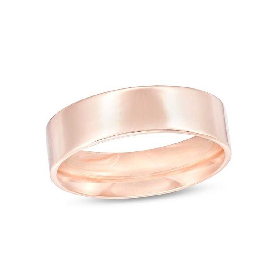 Rings Zales | Men'S 6.0Mm Engravable Flat Anniversary Band In 14K Rose Gold (1 Line)