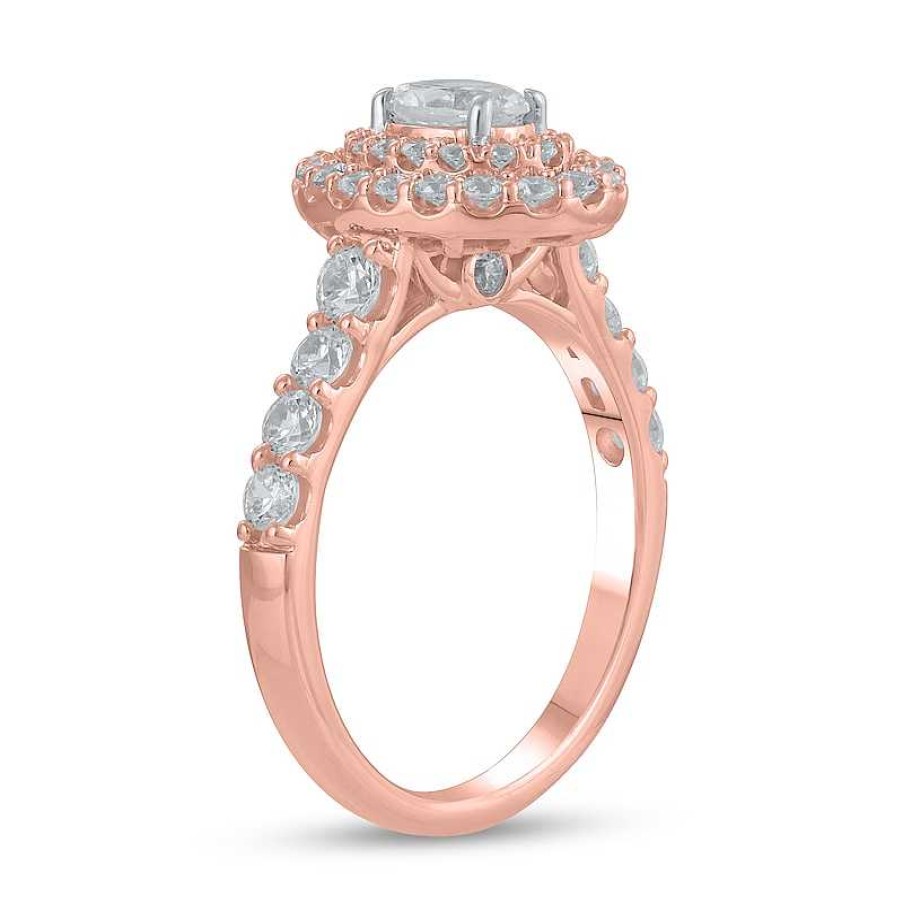 Rings Zales | Certified Oval Lab-Created Diamond Center Stone 1-1/2 Ct. T.W. Double Frame Engagement Ring In 14K Rose Gold (F/Vs2)