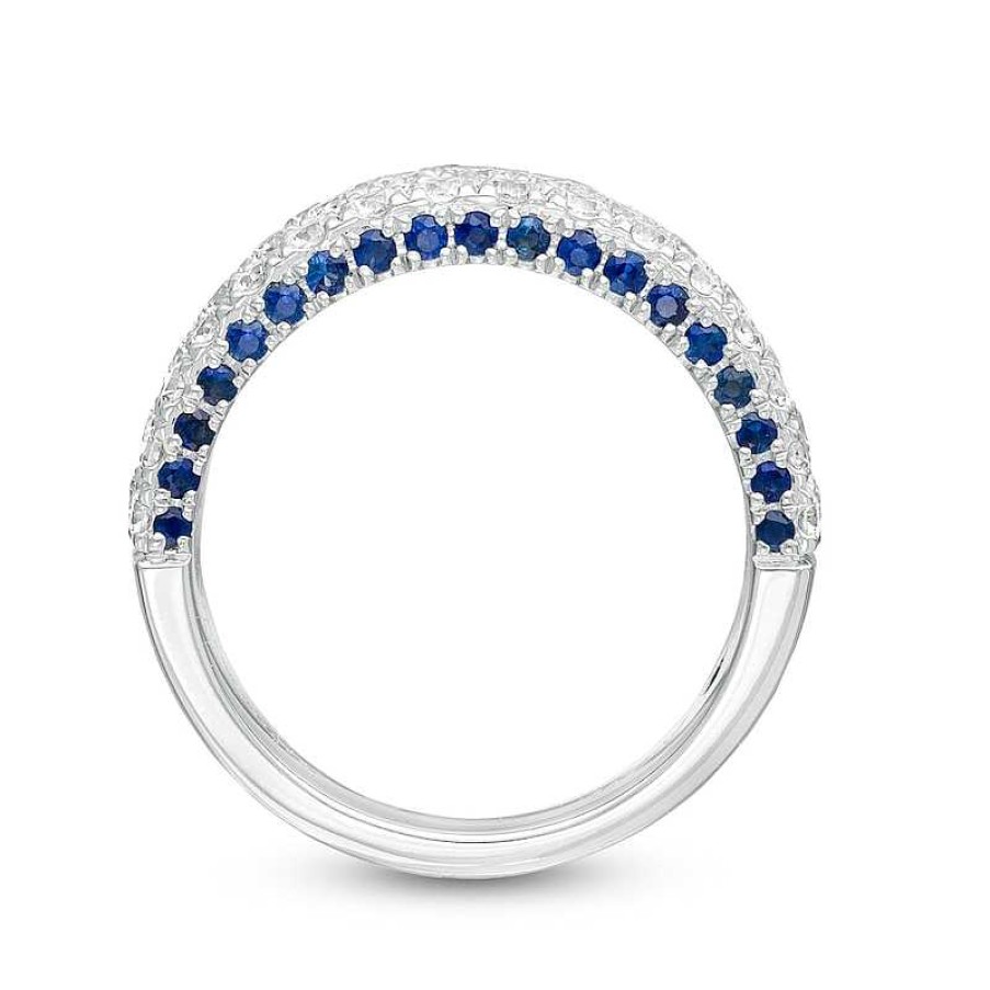 Rings Zales | Vera Wang Love Collection 1-1/2 Ct. T.W. Certified Diamond And Blue Sapphire Band In 14K White Gold (I/Si2)